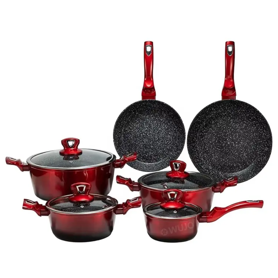 China Reliable Manufacturer Panelas / Ollas / Sartenes Forged Aluminum Pots And Pans Non-stick Granite Cookware Set