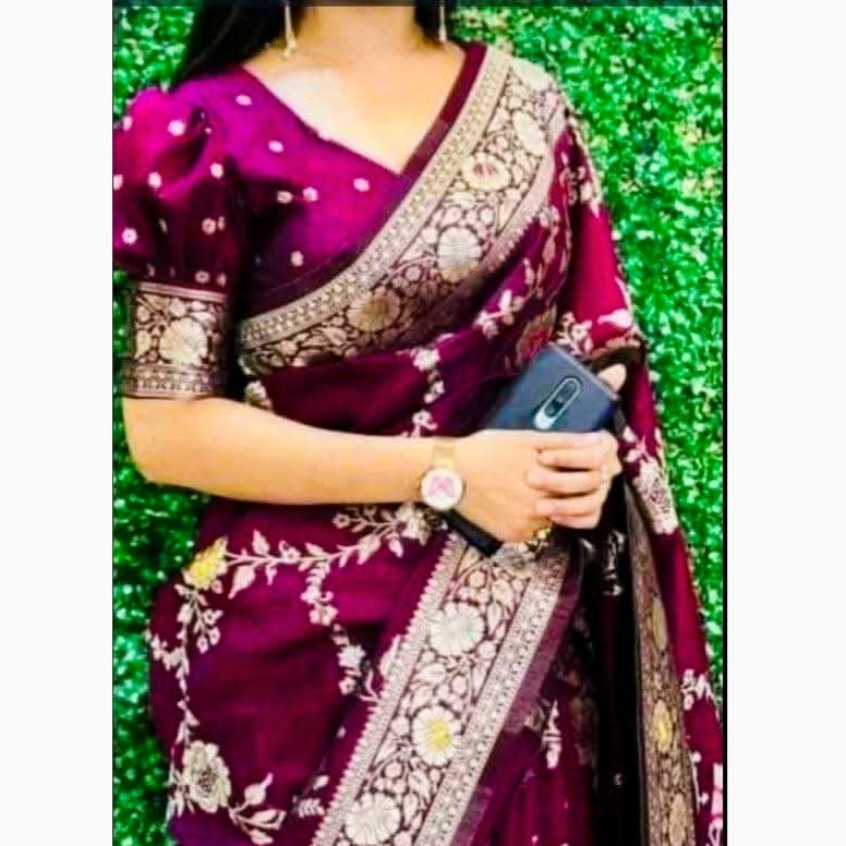 Minakari Katan Sharee With Running Blouse